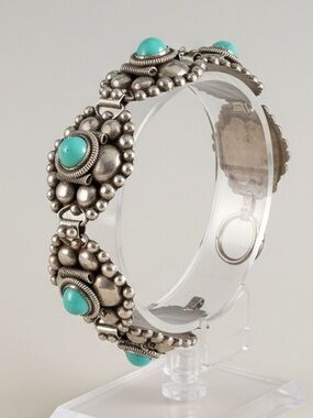 Turquoise VINTAGE artisan made station bracelet sterling silver